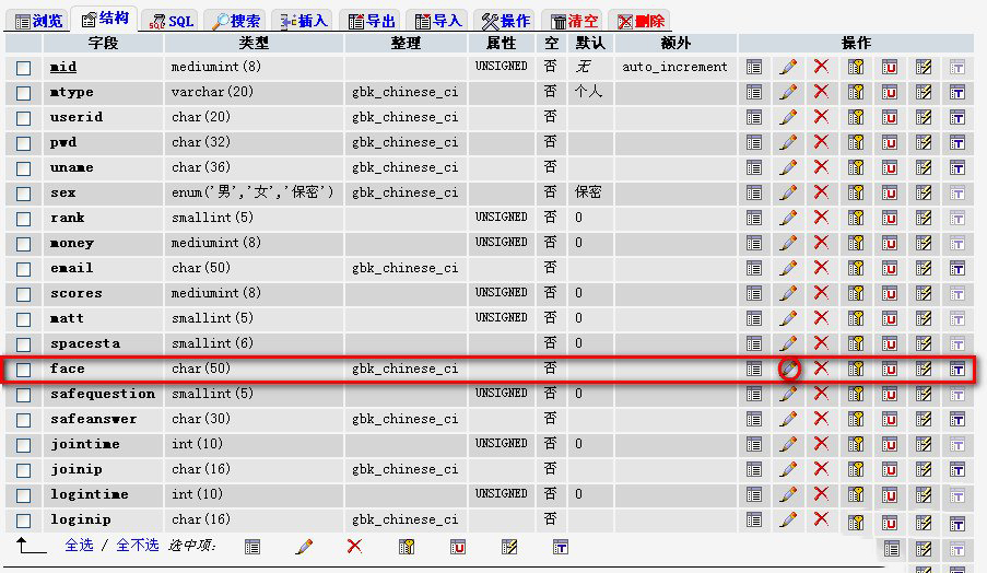 织梦会员中心member表face字段类型及长度如何修改？