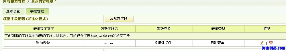 dedecms新建内容模型以及如何添加字段